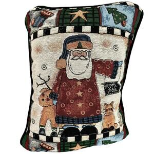 Santa Christmas Pillow Tapestry Velvet Vintage 2001 Signed Holiday Velvet Spots